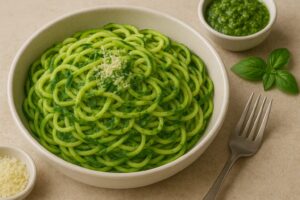 Keto Nudeln - Zucchini Nudeln mit Pesto