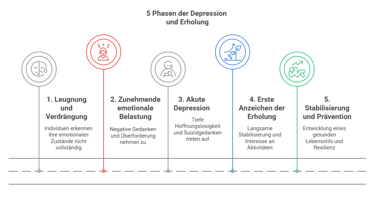 5 Phasen der Depression in Form einer Grafik