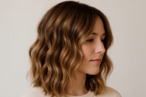 Frisuren halblang mit trendigen Wellen